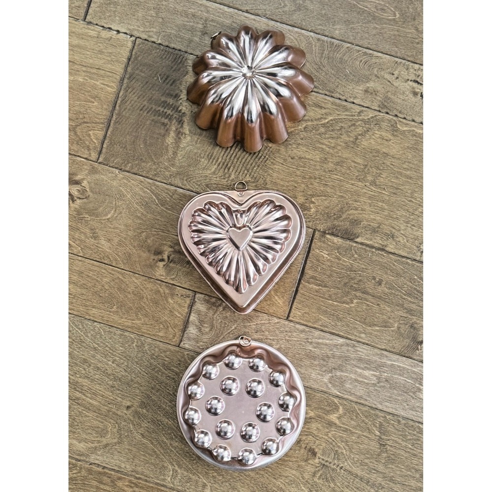Vintage Jello & Cake Molds 7" Copper Color on Aluminum Heavy Copper Steel Lot